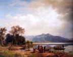 A Mountain Lake, South-Germany by Eduard Carl Post - Hand-Painted Oil Painting on Canvas For Discount