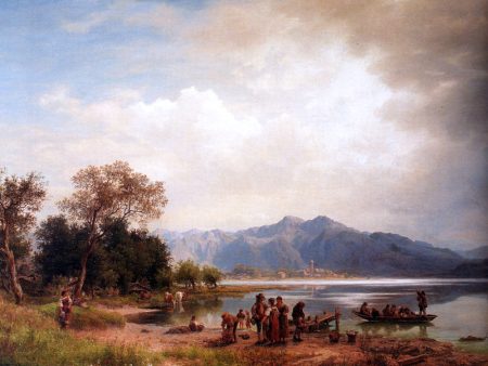 A Mountain Lake, South-Germany by Eduard Carl Post - Hand-Painted Oil Painting on Canvas For Discount