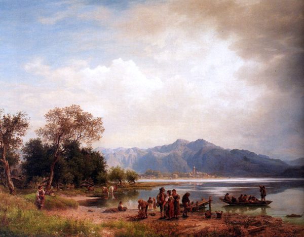 A Mountain Lake, South-Germany by Eduard Carl Post - Hand-Painted Oil Painting on Canvas For Discount