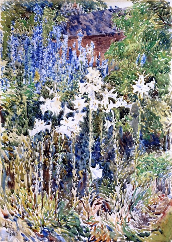 A Flower Garden by Frederick Childe Hassam - Hand-Painted Oil Painting on Canvas Discount