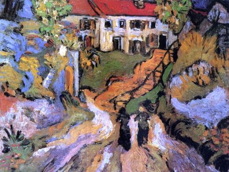 Village Street and Steps in Auvers with Two Figures by Vincent Van Gogh - Hand-Painted Oil Painting on Canvas Online Sale