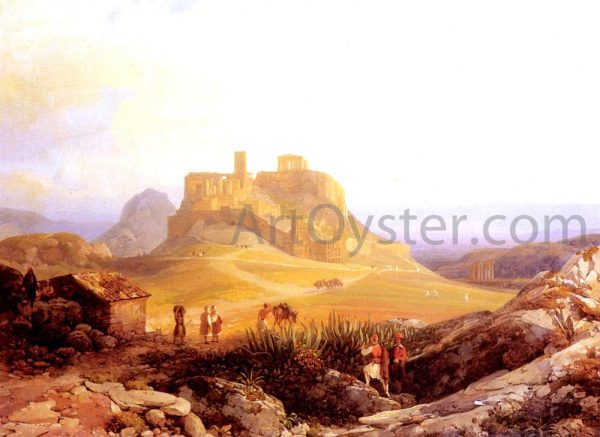 The Acropolis, Athens by Thomas Ender - Hand-Painted Oil Painting on Canvas For Sale