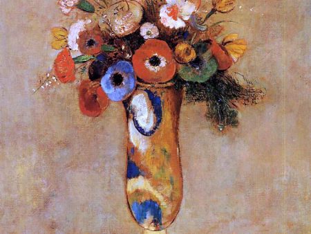 Wildflowers in a Long Necked Vase by Odilon Redon - Hand-Painted Oil Painting on Canvas Hot on Sale