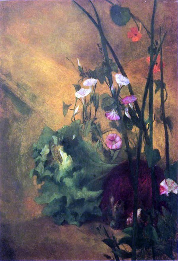 Morning Glories and Eggplant by John La Farge - Hand-Painted Oil Painting on Canvas Online Sale