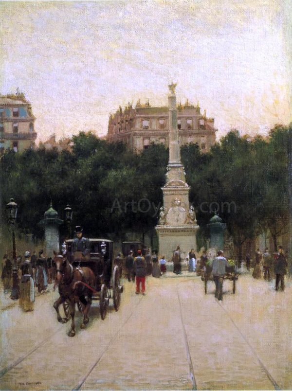 A Boulevard in Paris by Paul Cornoyer - Hand-Painted Oil Painting on Canvas on Sale