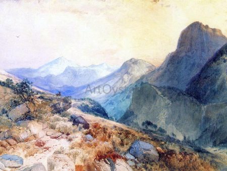 A Deer in a Mountain Landscape by Thomas Moran - Hand-Painted Oil Painting on Canvas Sale