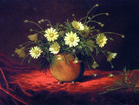 Yellow Daisies in a Bowl by Martin Johnson Heade - Hand-Painted Oil Painting on Canvas For Sale