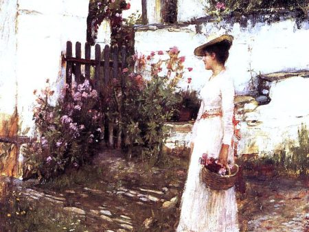 Gathering Flowers in a Devonshire Garden by John William Waterhouse - Hand-Painted Oil Painting on Canvas Online Hot Sale