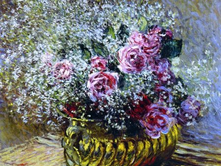 Flowers in a Pot (also known as Roses and Baby s Breath) by Claude Oscar Monet - Hand-Painted Oil Painting on Canvas Hot on Sale