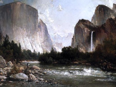 Piute Fishing on the Merced River, Yosemite Valley by Thomas Hill - Hand-Painted Oil Painting on Canvas For Sale