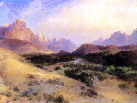 Zion Valley, South Utah by Thomas Moran - Hand-Painted Oil Painting on Canvas Online Hot Sale