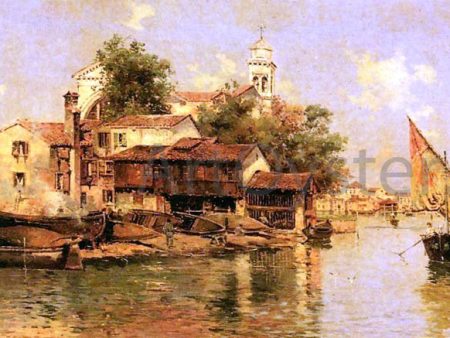 A Boathouse in Venice by Antonio Maria De Reyna - Hand-Painted Oil Painting on Canvas For Cheap