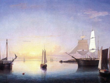 A Gloucester Harbor at Sunset Scene by Fitz Hugh Lane - Hand-Painted Oil Painting on Canvas Sale