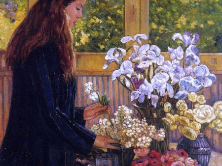 Young Girl with a Vase of Flowers by Theo Van Rysselberghe - Hand-Painted Oil Painting on Canvas For Sale