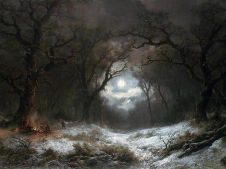 A Moonlit Winter Landscape by Remigius Adriannus Van Haanen - Hand-Painted Oil Painting on Canvas Online Hot Sale