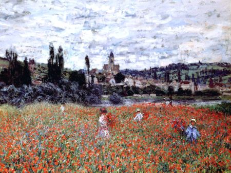 Poppies near Vetheuil by Claude Oscar Monet - Hand-Painted Oil Painting on Canvas Online now