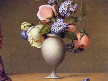 Roses and Heliotrope in a Vase on a Marble Tabletop by Martin Johnson Heade - Hand-Painted Oil Painting on Canvas For Cheap