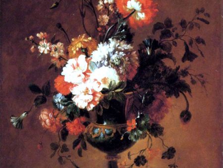 A Parrot Tulip, Peonies and other Flowers in an Urn on a Ledge by Jacques-Charles Dutillieu - Hand-Painted Oil Painting on Canvas Cheap