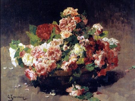 Bouquet de Roses by Georges Jeannin - Hand-Painted Oil Painting on Canvas Online now