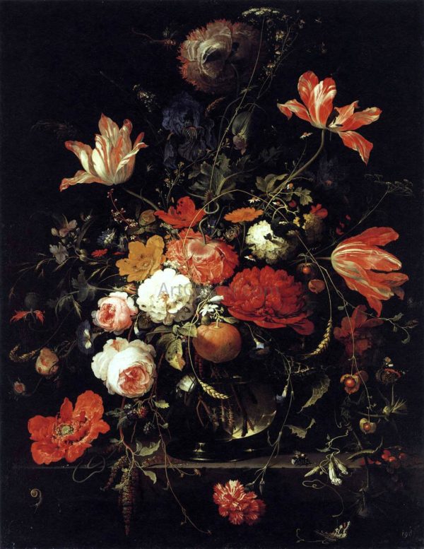 A Glass of Flowers and an Orange Twig by Abraham Mignon - Hand-Painted Oil Painting on Canvas Cheap