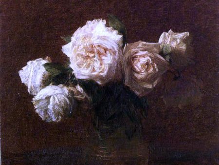 Yellow Pink Roses in a Glass Vase by Henri Fantin-Latour - Hand-Painted Oil Painting on Canvas Supply