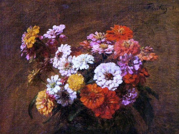 Zinnias in a Vase by Henri Fantin-Latour - Hand-Painted Oil Painting on Canvas For Cheap