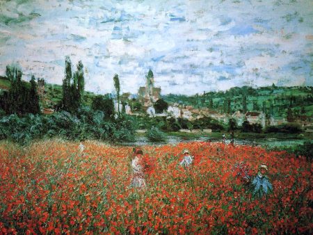 Poppy Field near Vetheuil by Claude Oscar Monet - Hand-Painted Oil Painting on Canvas Hot on Sale