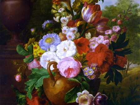 A Flower Still Life with Roses Tulips Peonies and other Flowers in a Vase by Cornelis Van Spaendonck - Hand-Painted Oil Painting on Canvas on Sale