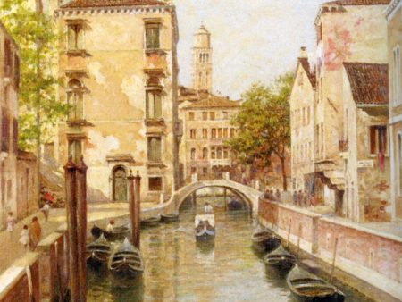 A Canal in Venice by Rafael Senet - Hand-Painted Oil Painting on Canvas Online now