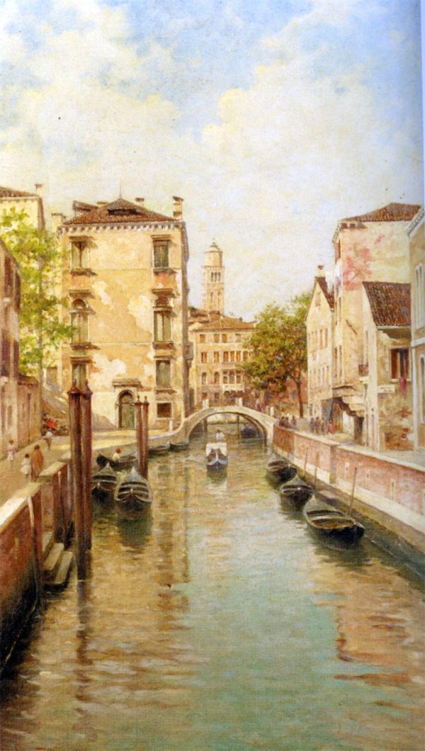 A Canal in Venice by Rafael Senet - Hand-Painted Oil Painting on Canvas Online now