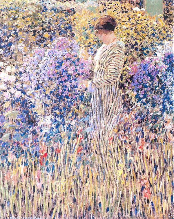 A Lady in a Garden by Frederick Carl Frieseke - Hand-Painted Oil Painting on Canvas Discount