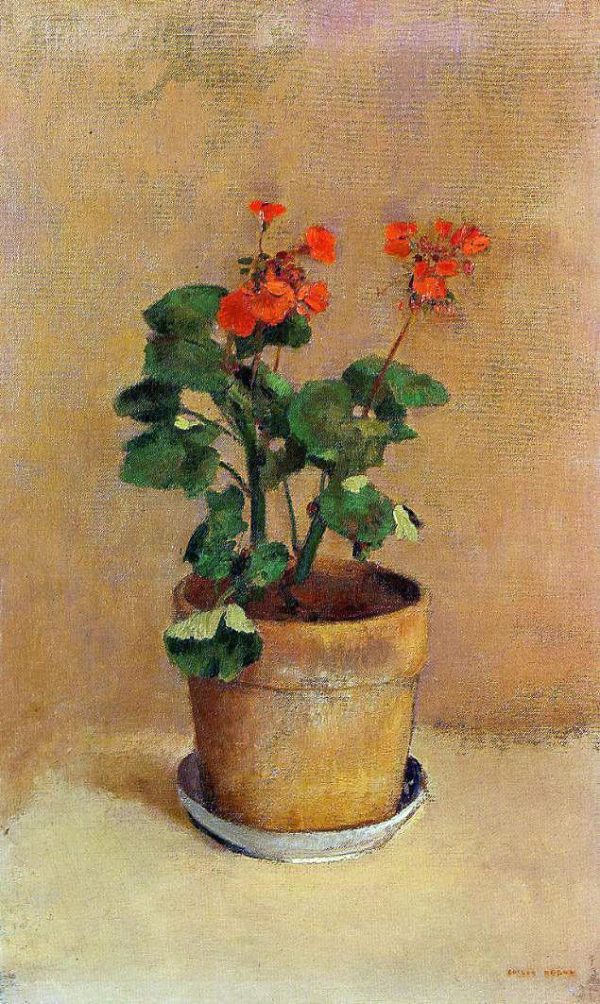 A Pot of Geraniums by Odilon Redon - Hand-Painted Oil Painting on Canvas For Sale