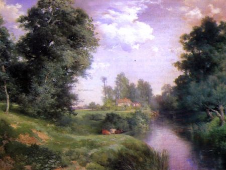 A Long Island River by Thomas Moran - Hand-Painted Oil Painting on Canvas Online