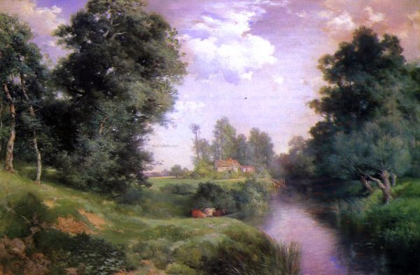 A Long Island River by Thomas Moran - Hand-Painted Oil Painting on Canvas Online