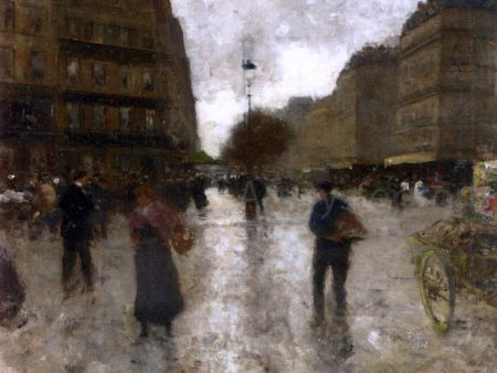 A Parisian Street Scene by Luigi Loir - Hand-Painted Oil Painting on Canvas on Sale