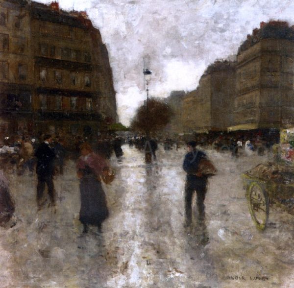 A Parisian Street Scene by Luigi Loir - Hand-Painted Oil Painting on Canvas on Sale