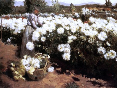 Chrysanthemum Garden in Southern California by Fannie Eliza Duvall - Hand-Painted Oil Painting on Canvas For Sale