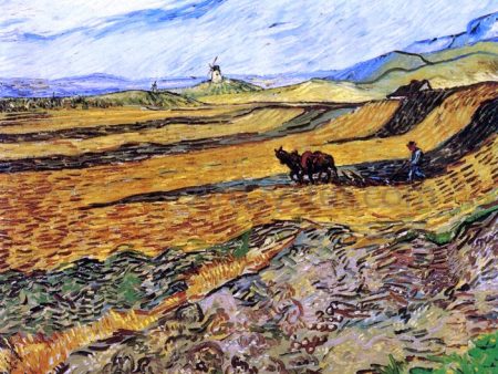 A Field and Ploughman and Mill by Vincent Van Gogh - Hand-Painted Oil Painting on Canvas For Discount