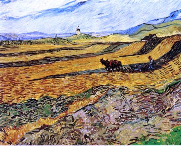 A Field and Ploughman and Mill by Vincent Van Gogh - Hand-Painted Oil Painting on Canvas For Discount