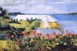 A Flower Garden and Bungalow, Bermuda by Winslow Homer - Hand-Painted Oil Painting on Canvas Online now