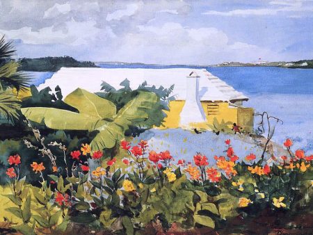 A Flower Garden and Bungalow, Bermuda by Winslow Homer - Hand-Painted Oil Painting on Canvas Online now