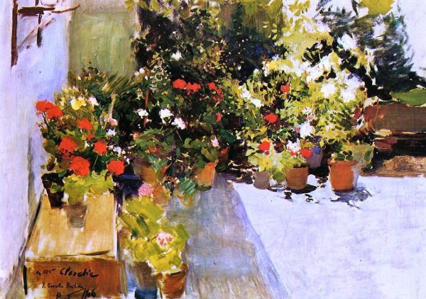 A Rooftop with Flowers by Joaquin Sorolla Y Bastida - Hand-Painted Oil Painting on Canvas Discount