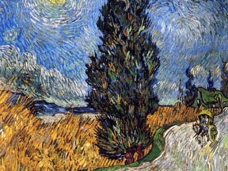 A Cypress against a Starry Sky (also known as Road with Cypresses) by Vincent Van Gogh - Hand-Painted Oil Painting on Canvas For Cheap