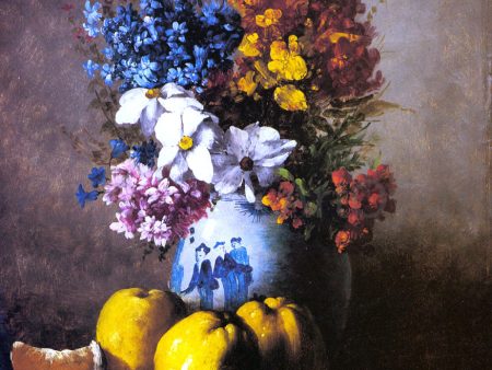 A Still Life with a Vase of Flowers and Fruit by Germain Clement Ribot - Hand-Painted Oil Painting on Canvas Online now