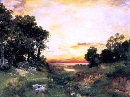 Sunset, Long Island Sound by Thomas Moran - Hand-Painted Oil Painting on Canvas Online