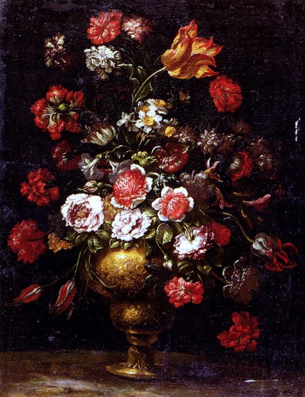 Still Life of Flowers in a Gilt Vase by Andrea Scacciati - Hand-Painted Oil Painting on Canvas Supply