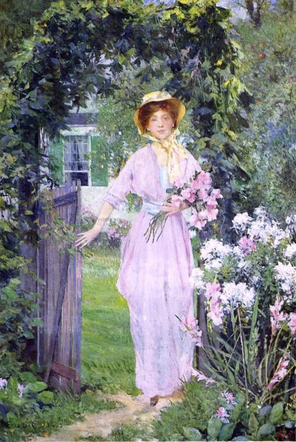 Young Woman in the Garden by Francis Coates Jones - Hand-Painted Oil Painting on Canvas on Sale