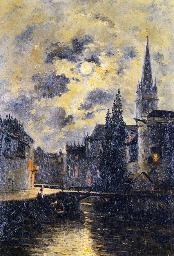 A Moonlit Canal by Stanislas Lepine - Hand-Painted Oil Painting on Canvas Online now